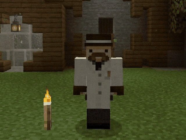 a man with a mustache is standing in a minecraft game