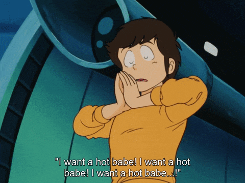 a cartoon character says " i want a hot babe i want a hot babe "