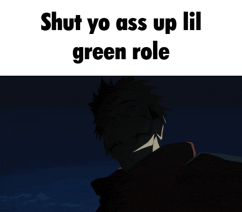 a picture of a cartoon character with the words shut yo ass up lil green role below it