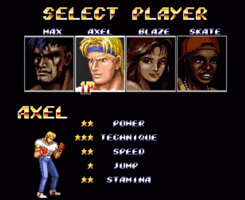 Streets Of Rage Player Select GIF - Streets Of Rage Player Select Character Select GIFs