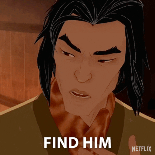 a cartoon of a man with a scarf around his neck says " find him "