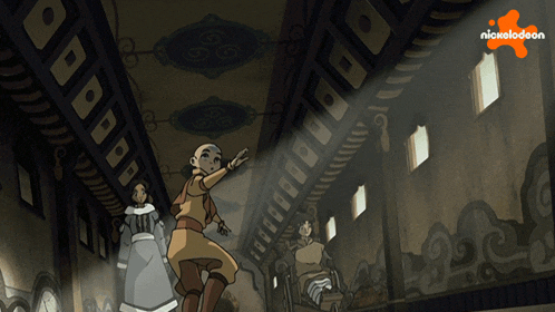 a nickelodeon cartoon shows a group of people standing in a room