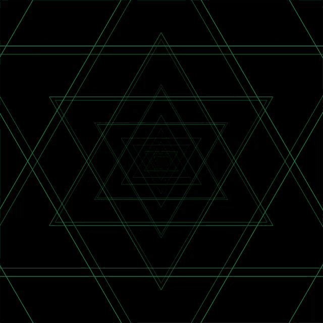 a black background with green lines and a triangle in the middle