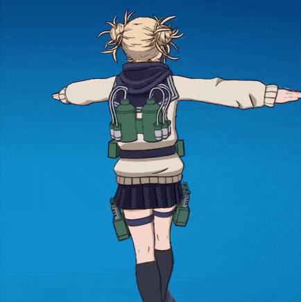 a cartoon of a girl standing with her arms outstretched against a blue background