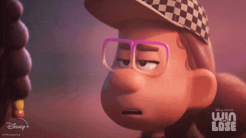 a cartoon character with glasses and a checkered hat from win lose