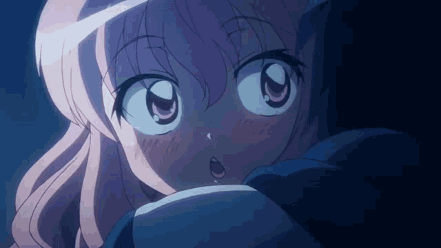 a close up of a girl with pink hair