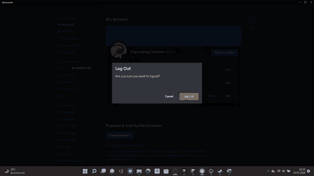 a computer screen shows a log out prompt