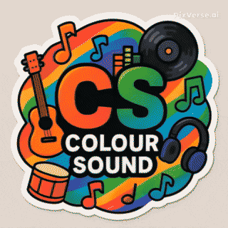 a colorful sticker that says ics colour sound on it