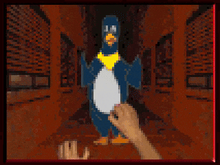 a pixelated image of a penguin with a yellow beak