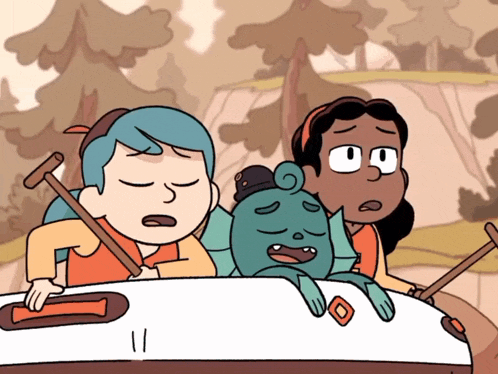 a group of cartoon characters are sitting in a boat with the number 11 on the side