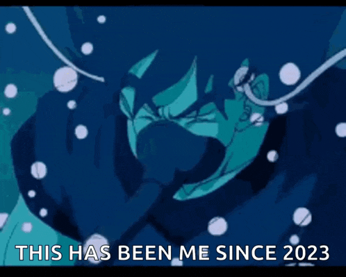a cartoon of a person with the words this has been me since 2023 on the bottom