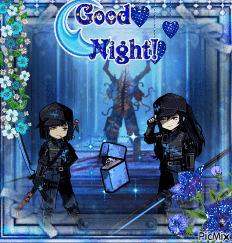a picture of two anime characters with the words good night