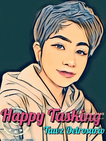 a cartoon drawing of a woman with the caption happy tasking tawz del rosario