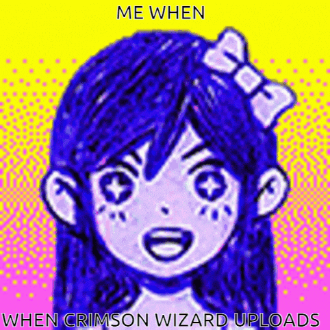 a drawing of a girl with a bow in her hair and the words me when when crimson wizard uploads .