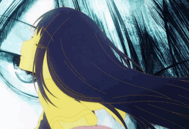 a drawing of a woman with long dark hair and a yellow shirt