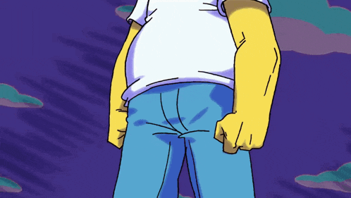 a cartoon drawing of homer simpson with a fist in his pocket