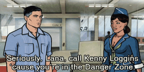 a man and a woman are standing next to each other and the man says seriously lana call kenny loggins