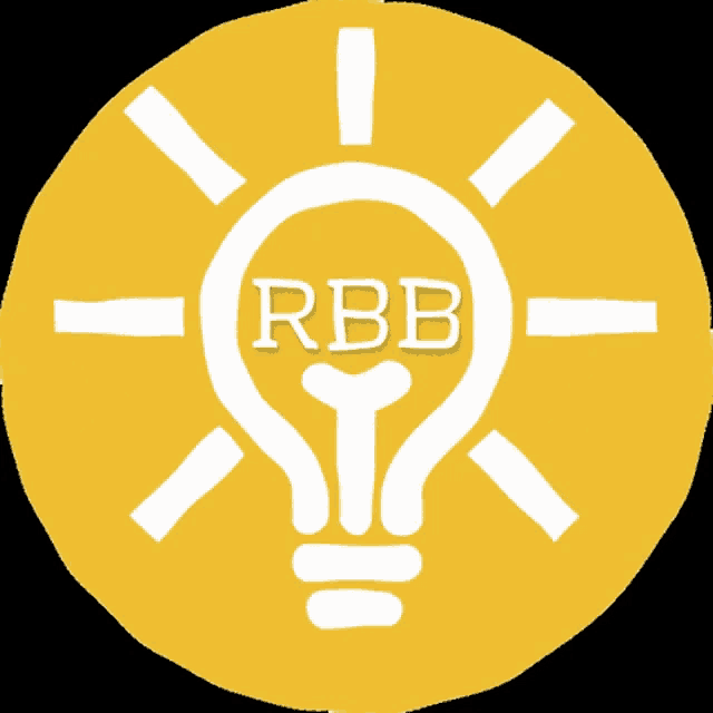 a yellow circle with a light bulb and the word rbb on it