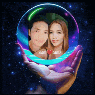 a picture of a man and a woman in a crystal ball with the names sam and tamz