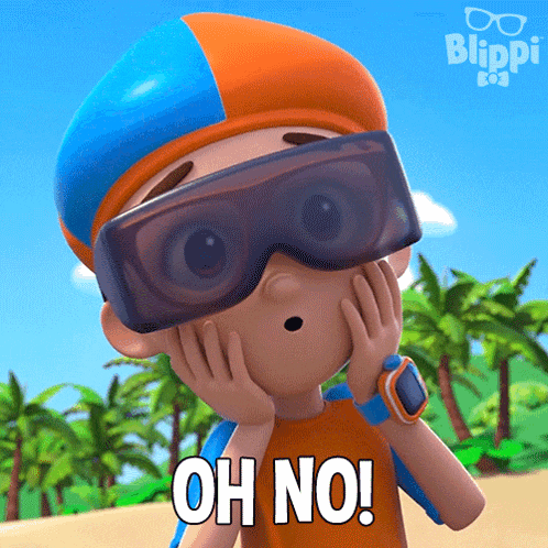 a cartoon character is wearing goggles and a watch and says oh no