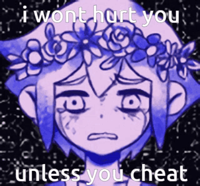 a cartoon of a girl with a flower crown on her head says " i wont hurt you unless you cheat "
