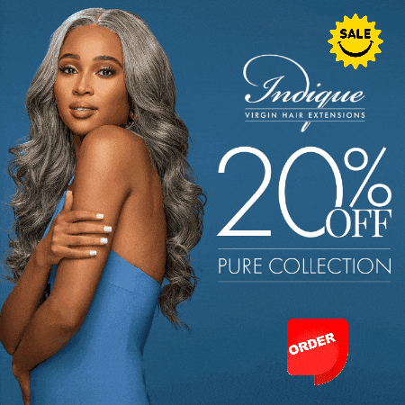 an advertisement for virgin hair extensions with a 20 % off pure collection
