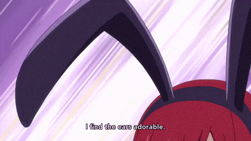 a cartoon character with bunny ears is saying " i find the ears adorable "