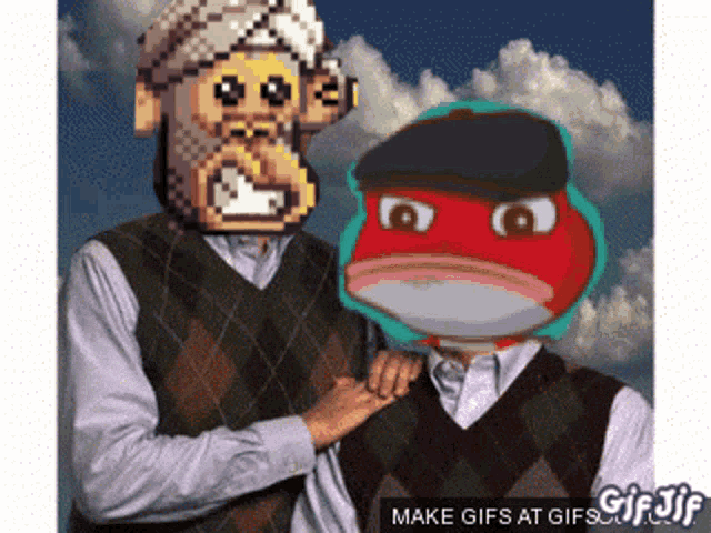 a gif of a monkey and a fish with the words make gifs at gifs