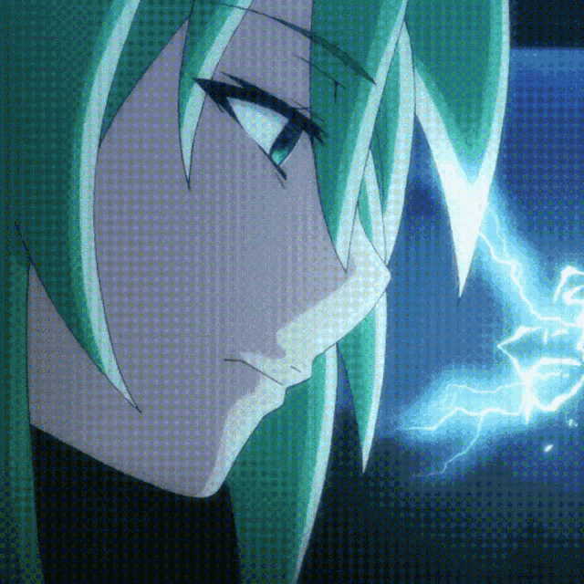 a close up of a person 's face with a lightning bolt behind them