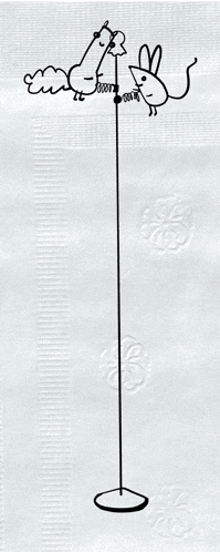 a black and white drawing of a chicken and a mouse