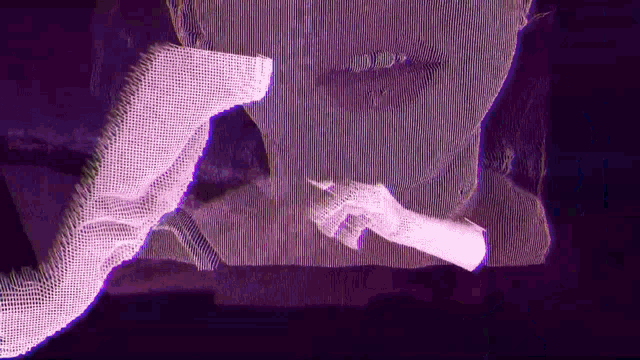 a close up of a person smoking a cigarette in a purple background