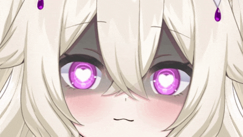a close up of a anime girl with purple eyes