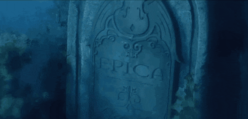 the word epica is carved into a blue stone