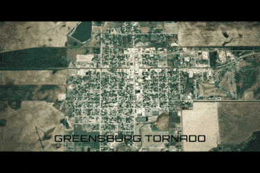an aerial view of greensburg tornado is shown in black