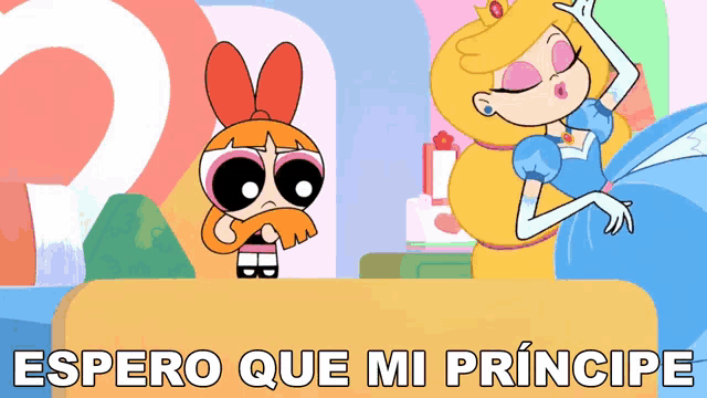 a cartoon of princess peach with the words espero que mi principe above her