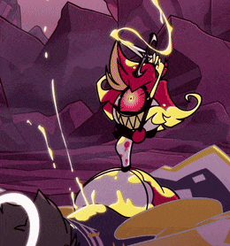 a cartoon drawing of a monster with a sword in its mouth