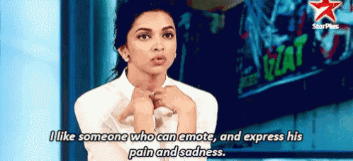 a woman is talking about someone who can emote and express his pain and sadness