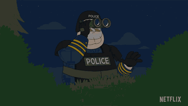a cartoon of a police officer with a helmet on