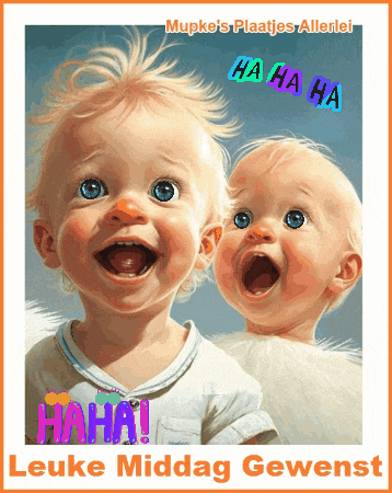 a picture of two babies with their mouths open and the words leuke middag gewenst below them