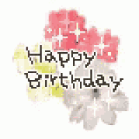 a happy birthday greeting card with a bouquet of flowers and the words `` happy birthday '' .