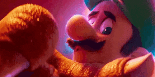 a close up of a cartoon character with a big nose and a mustache .
