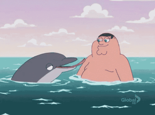a cartoon of peter griffin and a dolphin with the word global on the bottom left
