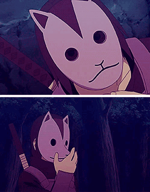 a cartoon character wearing a cat mask with a sword