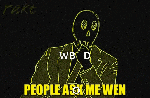 a drawing of a skeleton in a suit with the words people ask me wen written below it