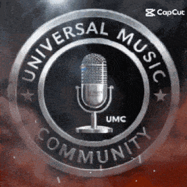 a logo for universal music community with a microphone in the middle