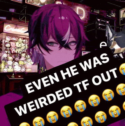 a sign that says " even he was weirded tf out " with a girl in the background