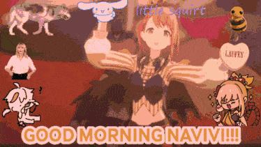 a cartoon of a girl with the words " good morning navvm "