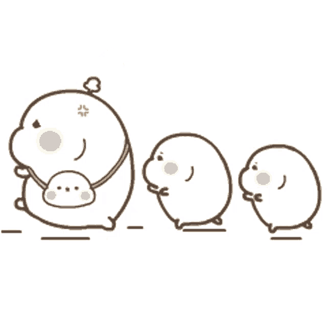 a cartoon of a group of animals walking in a line .