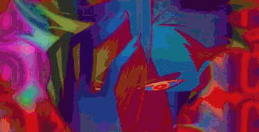 a pixelated image of a person 's face with a red eye