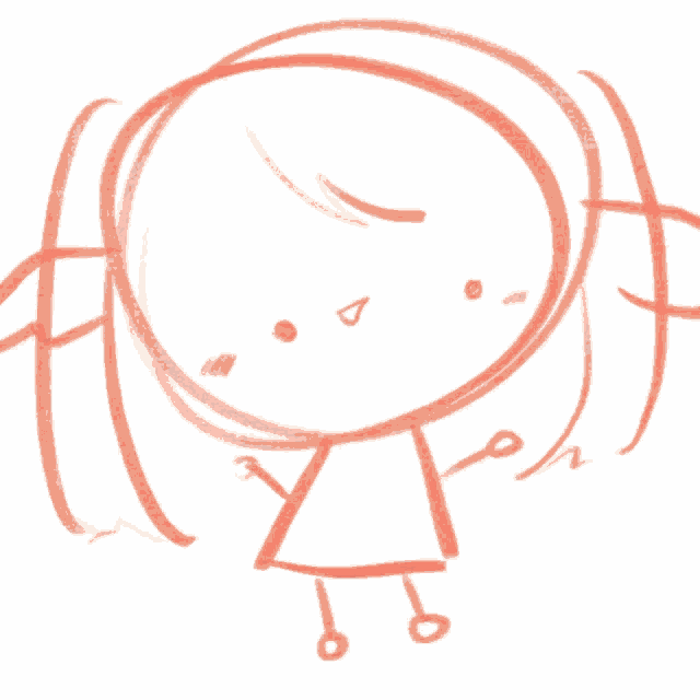 a drawing of a girl with pigtails and a circle around her
